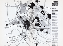 831467 Thematische kaart met een schets van de inrichting van de ruimte in midden-Utrecht volgens Model B in het ...